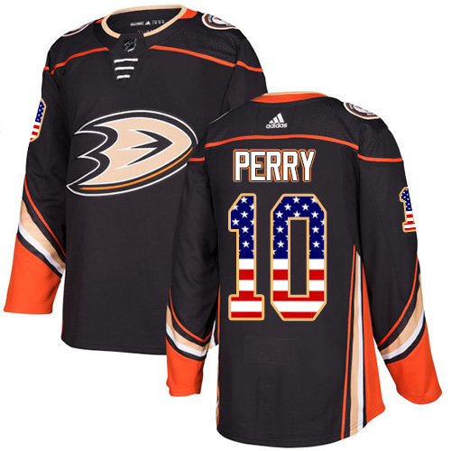 Herren Anaheim Ducks Eishockey Trikot Corey Perry #10 Schwarz USA Flag Fashion